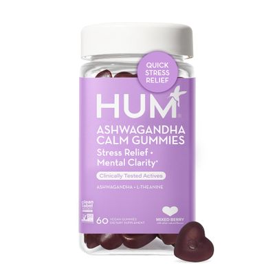 HUM Ashwagandha Calm- L-Theanine Ashwagandha for Daily Relaxation Mood Support - Mixed Berry Flavor (60-Count)