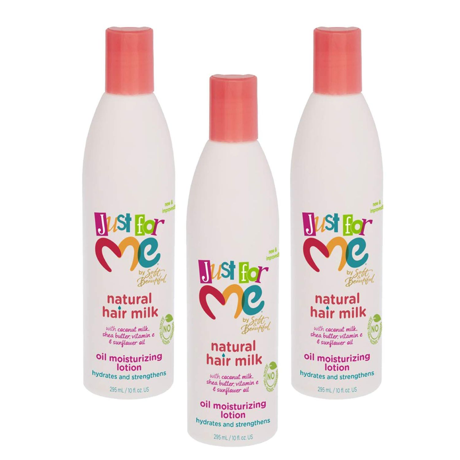 Just For Me Natural Hair Milk Lotion - Hydrates Strengthens, Contains Coconut Milk, Shea Butter, Vitamin E, Sunflower Oil, Lightweight Moisture, Reduces Frizz, 10 oz (3 Pack)