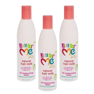 Just For Me Natural Hair Milk Lotion - Hydrates Strengthens, Contains Coconut Milk, Shea Butter, Vitamin E, Sunflower Oil, Lightweight Moisture, Reduces Frizz, 10 oz (3 Pack)