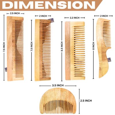 Traditional Handmade Neem Wood Comb Perfect for Every Hair Type Men Women, Travel-Friendly, Grooming Solution PACK OF 5