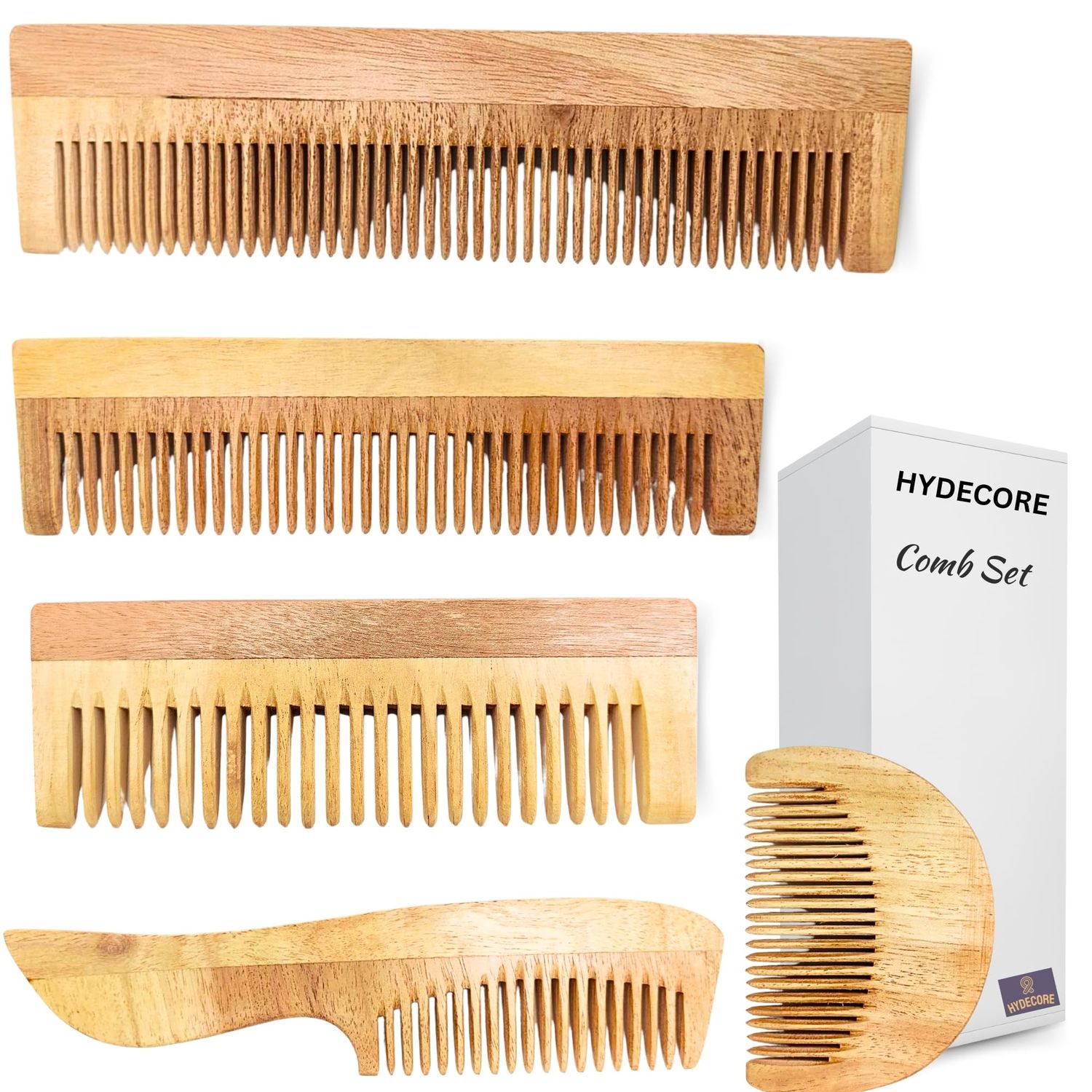 Traditional Handmade Neem Wood Comb Perfect for Every Hair Type Men Women, Travel-Friendly, Grooming Solution PACK OF 5