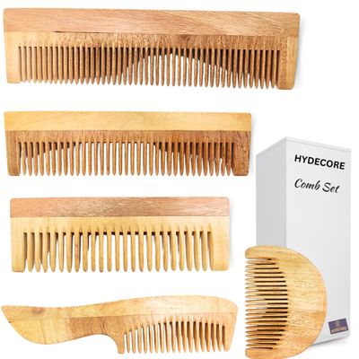 Traditional Handmade Neem Wood Comb Perfect for Every Hair Type Men Women, Travel-Friendly, Grooming Solution PACK OF 5