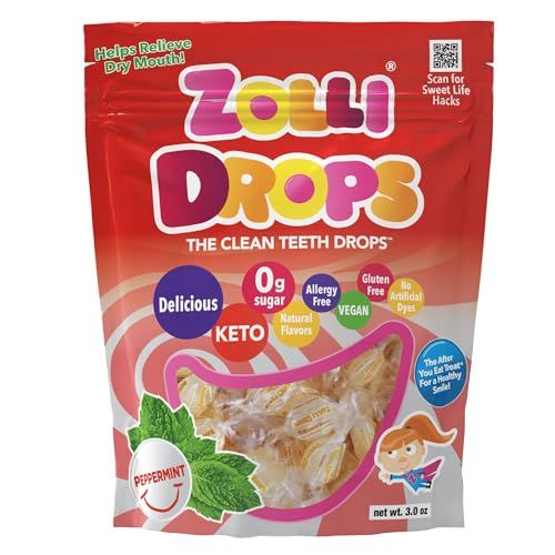 Zollipops Drops Peppermint Vegan 3oz - Dental-Friendly Treats with Xylitol for Guilt-Free Indulgence and Fresh Breath