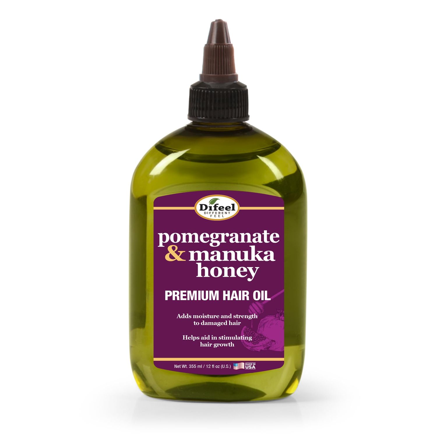 Difeel Elevated Pomegranate Manuka Honey Premium Hair Oil 12 oz. - Growth Stimulating, Moisturizing Strengthening Hair Oil for Dry, Damaged Hair