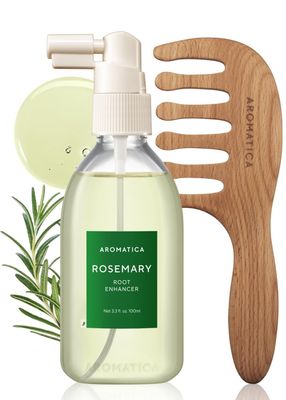 AROMATICA Rosemary Root Enhancer Wooden Scalp Massager Set - Hair Scalp Massager with Rosemary Water Scalp Serum for Hair Growth, Hair care for women, Mothers day gifts