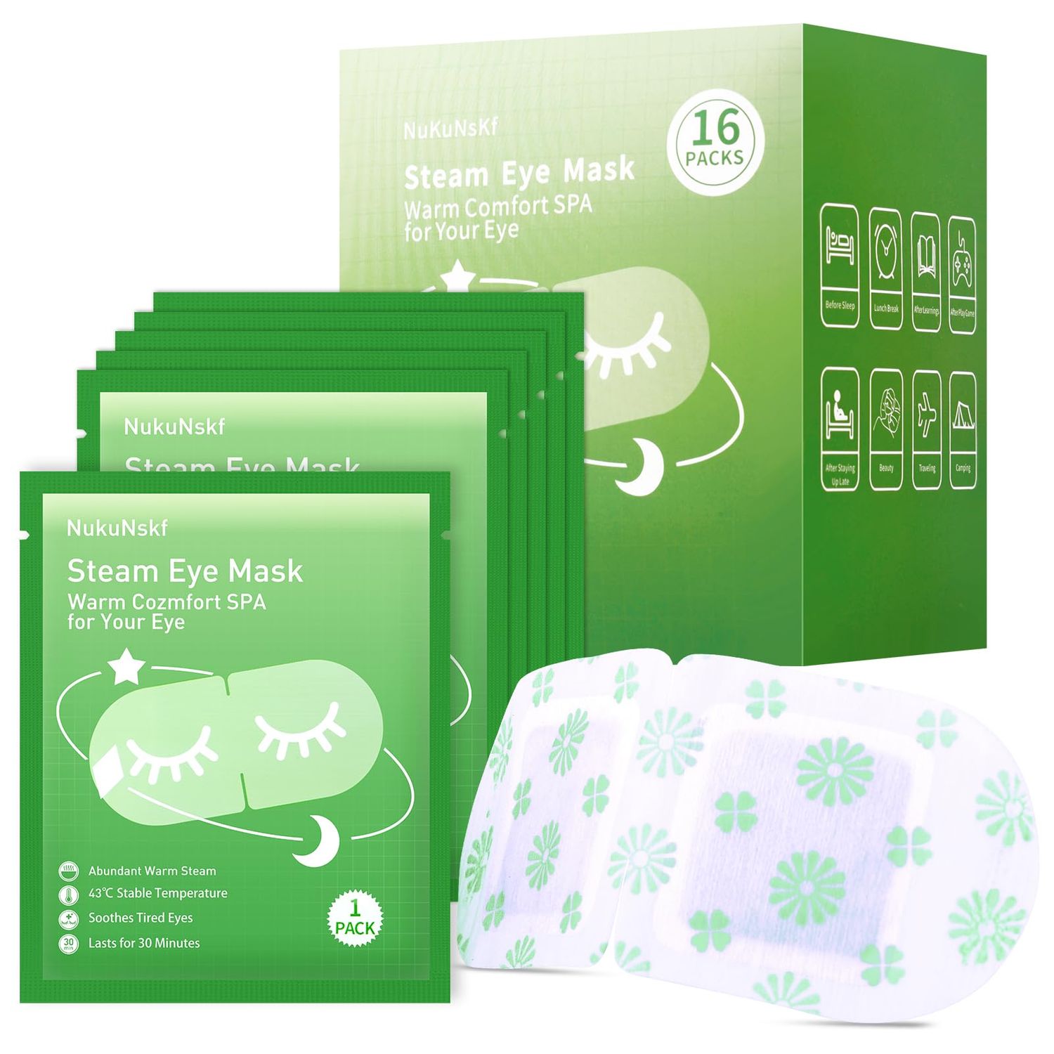 16Packs Steam Eye Mask for Dry Eyes, Self Heating Eye Mask for Relief Eye Fatigue Sleep, Disposable Moist Heating Compress Pads Travel Essentials Spa Gifts for Women Men Birthday Christmas Valentines