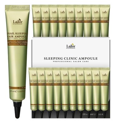 LA&#39;DOR Snail Sleeping Hair Ampoule Serum - Intensive Overnight Leave-In Mask - Treatment for Frizzy Dry Damaged Thinning Hair Korean Haircare LADOR