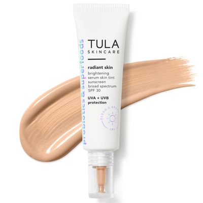 TULA Skin Care Radiant Skin Brightening Serum Skin Tint SPF-Facial Sunscreen Provides Broad Spectrum SPF 30 Protection, Tinted, Serum-Light Formula Brightens and Evens Skin-Shade 07, 1.0 fl oz.