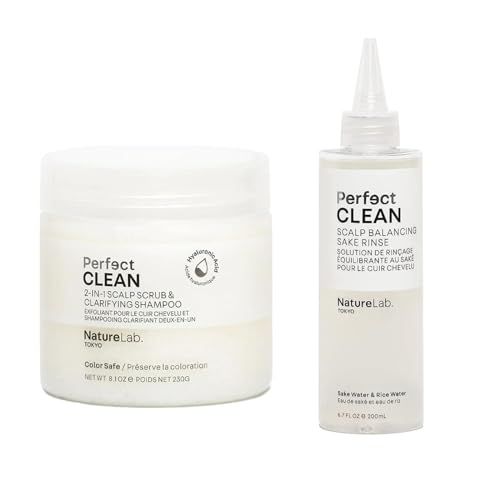 NATURELAB. TOKYO Perfect Clean Clarifying Scalp Scrub 2-in-1 Shampoo and Scalp Scrub Hair Treatment (8.1 oz) Perfect Clean Scalp Balancing Sake Rinse (7 oz)