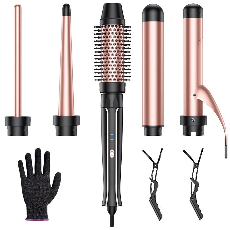 Vylto 5 in 1 Curling Iron Set-Instant Heat Hair Curling Wand Set with Curling Brush,4 Interchangeable Ceramic Wands (0.35-1.25) and Heat Protective Glove 2 Clips for Girls and Women