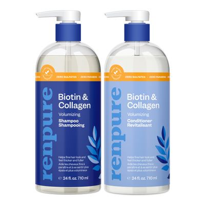 Renpure Biotin Collagen Shampoo Conditioner Set, Plant- Based - Nutrient Infused Formulas for Fuller, Thicker Looking Hair - For Fine Hair - Vitamin B7 (Biotin) Collagen - 24 Fl Oz each, 2 Pack