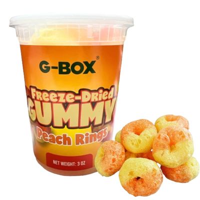 G-BOX Freeze Dried Peach Rings, TikTok Trend Items, Freeze Dried Candy, Delightful Crunchy Fruity Flavorful Burst, Air-tight Sealed in a Deli Container Freeze Dried Peach Rings (Original)