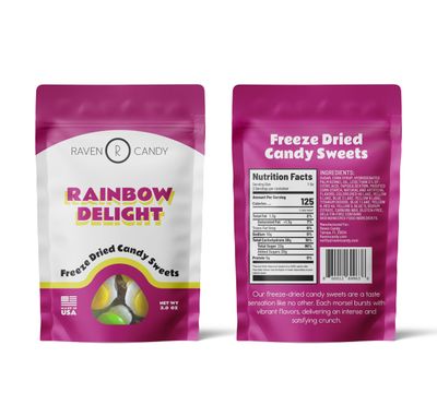 Raven Candy Rainbow Delight Freeze Dried Candy Crunchy Zesty Perfect for On-The-Go Snacking Light Airy Sweet Treats TikTok Challenge Favorite Quality Tasty Snack