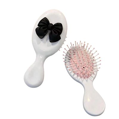 Vobomo Cute Bow Girls Hair Brush Y2k Aesthetic Cute Hair Brush Detangler Air Cushion Base Mini Hair Brush Girl Hair Accessories (White handleBlack bow)