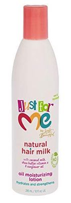 Just For Me Natural Hair Milk Lotion - Hydrates Strengthens, Contains Coconut Milk, Shea Butter, Vitamin E, Sunflower Oil, Lightweight Moisture, Reduces Frizz, 10 oz (3 Pack)