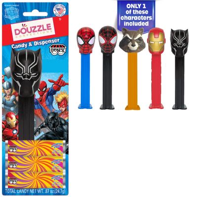 DOUzzle Kosher Pez Candy Marvel Spiderman Dispenser 3 Assorted Fruit Refills (Pack of 1) Gluten Free, Kosher Parve, USA Made