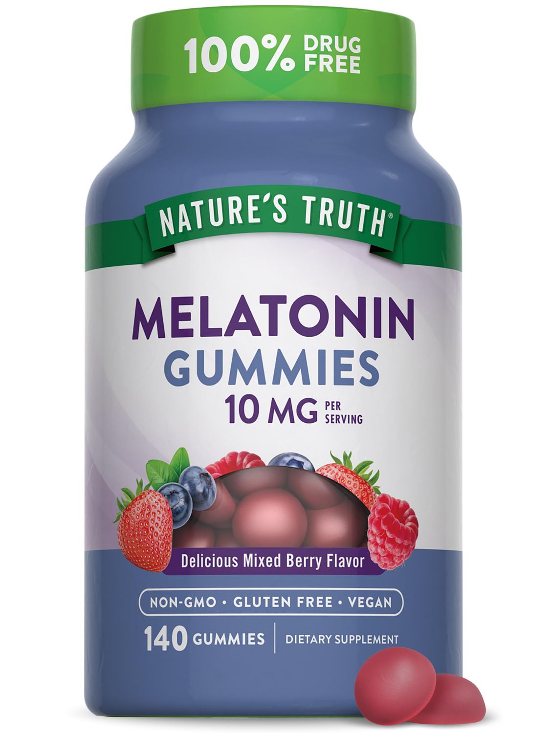 Nature&#39;s Truth Melatonin Gummies 10mg 140 Count Berry Flavor Vegan, Non-GMO Gluten Free Supplement for Adults
