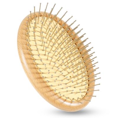 Hair Brush with Metal Bristles Scalp Massager Wooden Hair Brush for Hair Growth Portable Travel Detangling Brush Wood Paddle Bristles for Women Men All Hair Types, No Handle Design