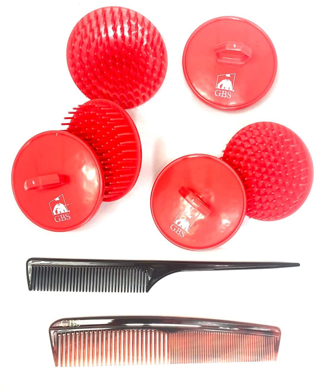 G.B.S Soft Red Scalp Massager Soft Pocket Comb 7in Styling Comb and 8in Pin Tail Comb for Hair, Pack of 6