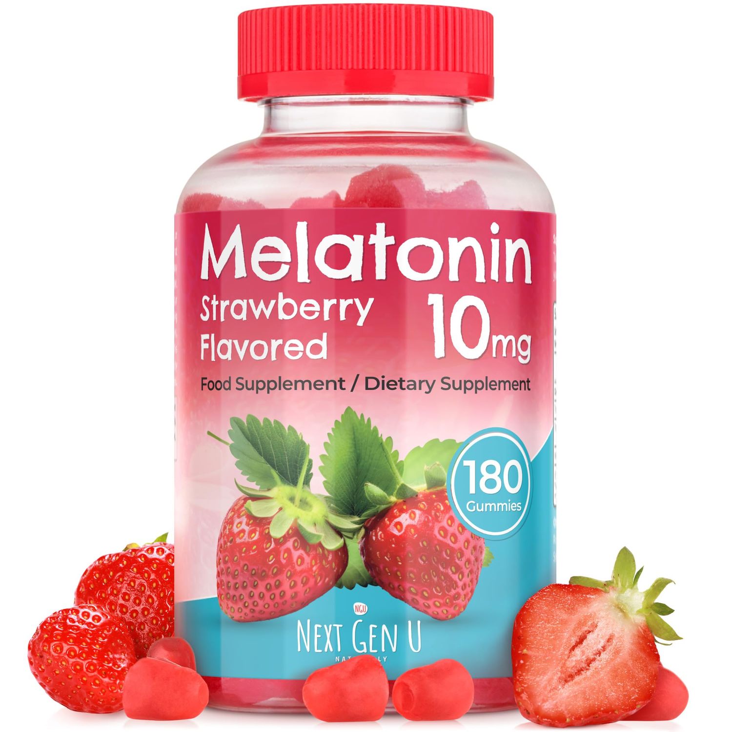 NGU Next Gen U - Melatonin Gummies - 10 mg Dietary Supplement - Strawberry Flavored - 180 Vegan Gummies