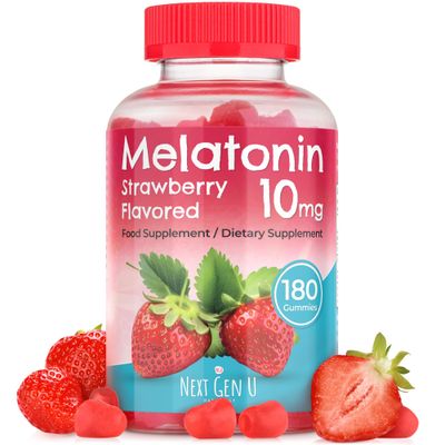 NGU Next Gen U - Melatonin Gummies - 10 mg Dietary Supplement - Strawberry Flavored - 180 Vegan Gummies