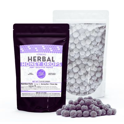 Yerbero - Honey Herbal Extracts Candy Drops 3.5oz (100g) Honey Eucalyptus - Premium Natural Sweet Treats, Made With Real Honey - No Artificial Colors or Preservatives - Gourmet Snacking Soothing