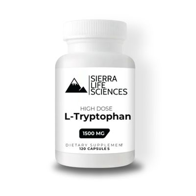 Sierra Life Sciences 1500mg High Dose L-Tryptophan Max in Easy-to-Swallow Capsules Gluten-Free, Non-GMO 40 Servings (Single)