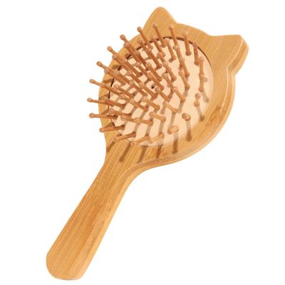 Beavorty Hair Brush, Natural Bamboo Comb Paddle Detangling Hairbrush, for Women Teen Girls, Massaging Detangler, Healthy Shine, Any Hair Types, Small Travel Size, Cat Shape