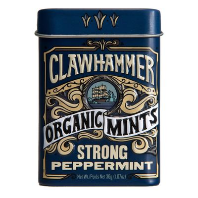 Clawhammer Organic Mints Strong Peppermint Cane Sugar, Natural Flavors, No Artificial Colors or Sweeteners Kosher, Vegan, Gluten Free Aspartame Xylitol Free 30 Count Tin (Pack of 12)