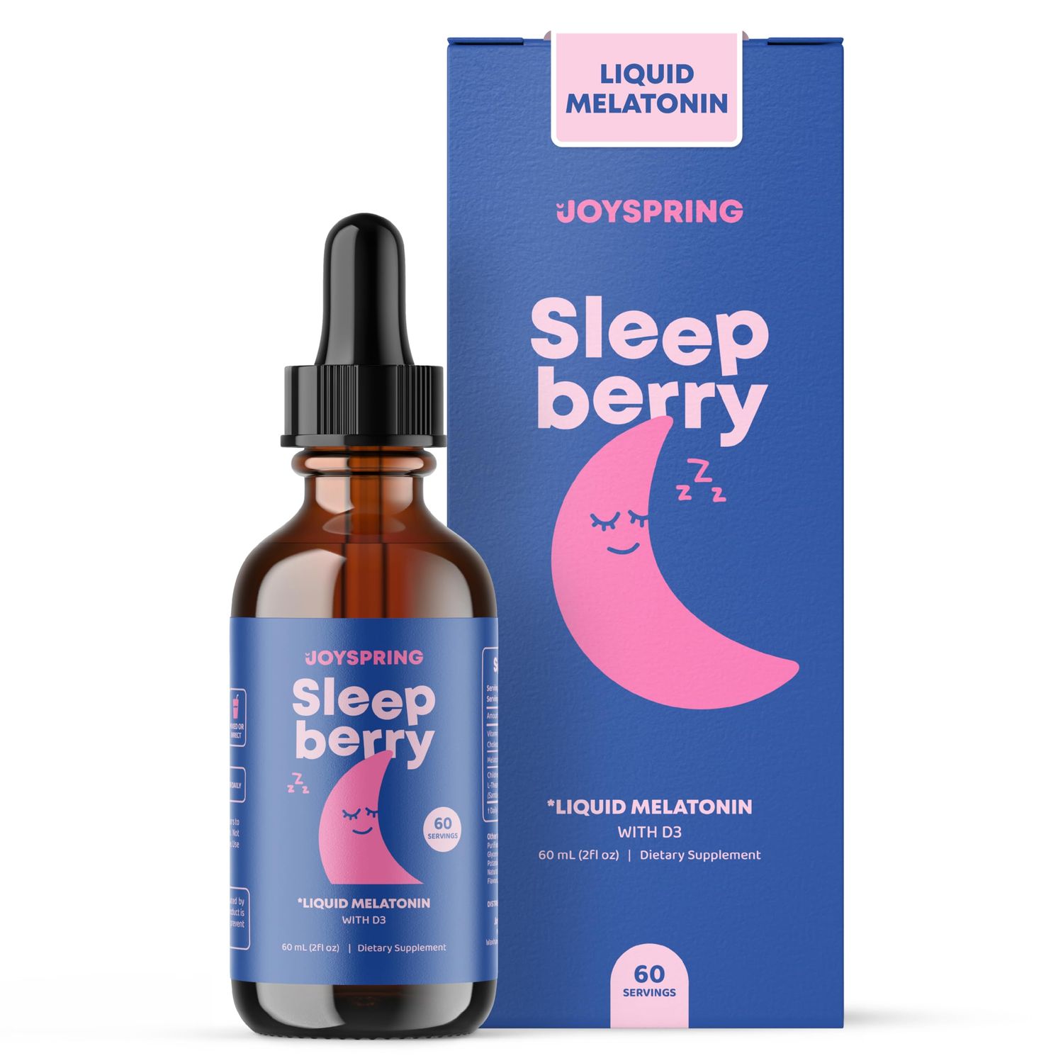 JoySpring Sleepberry Kids Melatonin 3 mg - Liquid Sleep Aid with L Theanine, High Absorption Berry Drops (2 fl oz) 60 Servings, Children&#39;s Melatonin with Vitamin D Kids Travel Essentials