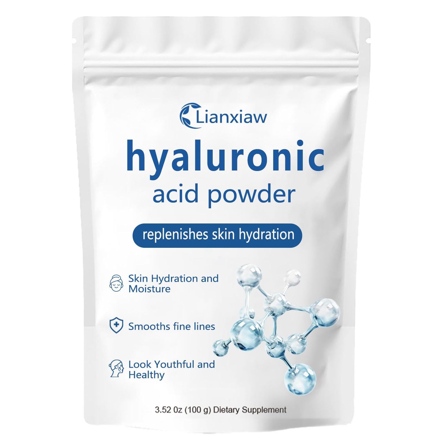 Lianxiaw Hyaluronic Acid Powder, Hyaluronic Acid Serum, Hyaluronic Acid Powder for Face, Water Soluble, Skin Hydration and Moisture Support, Wake Nature Perfection