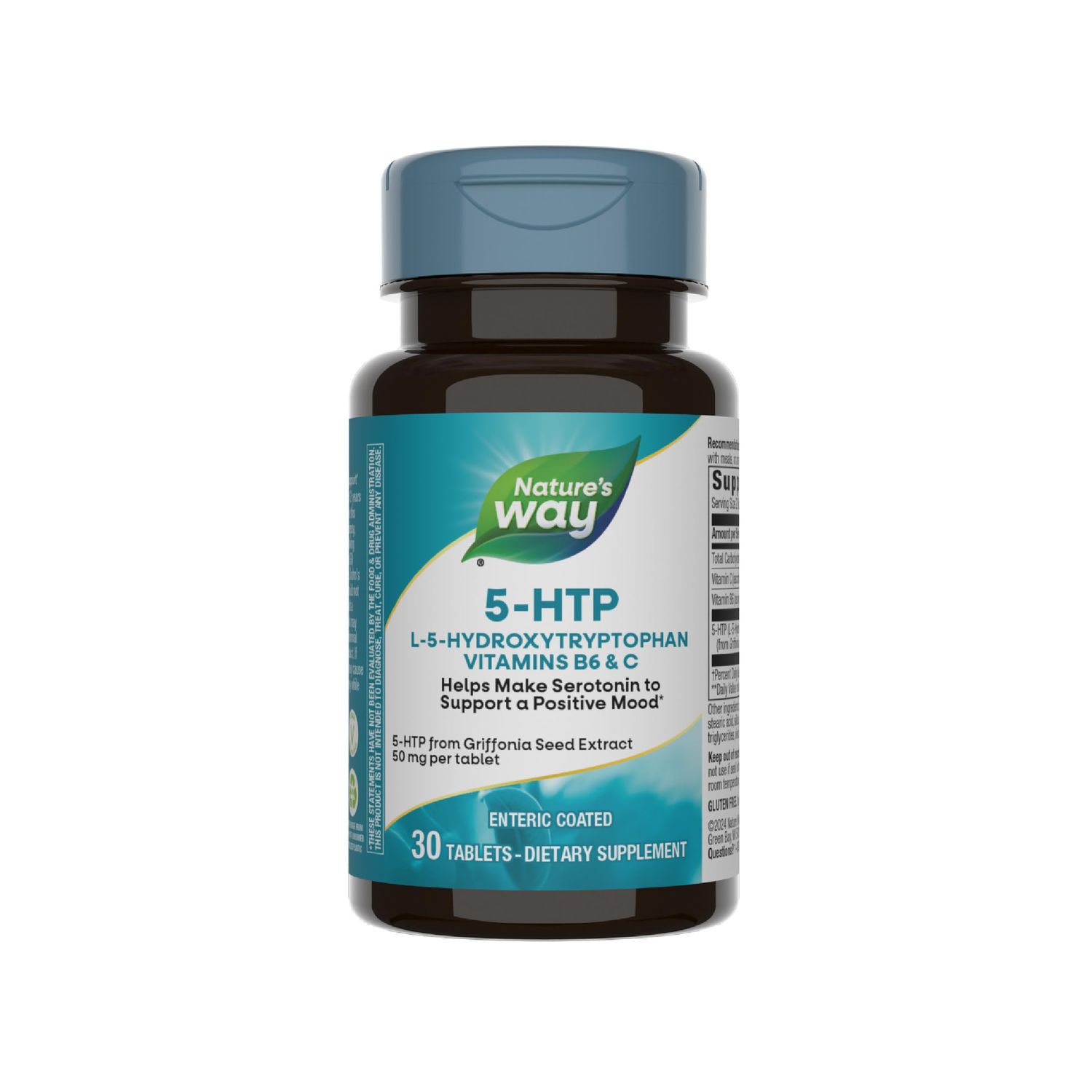 Nature&#39;s Way 5-HTP, L-5-Hydroxytryptophan, Helps Make Serotonin to Promote a Positive Outlook, Vitamin B6, Vitamin C, Griffonia Bean Extract, 30 Tablets (Packaging May Vary)