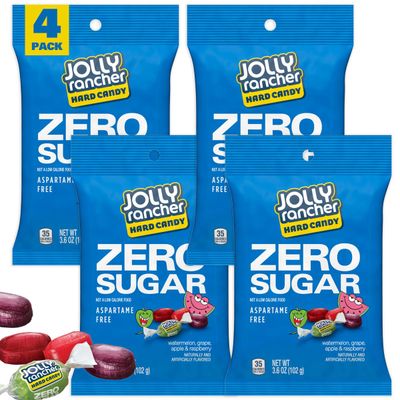 Zero Sugar Jolly Ranchers Hard Candy, 3.6 Ounce Bag (Pack of 4), Sugar Free Candy, Individually Wrapped Hard Candy, The Hampton Popcorn Candy Company