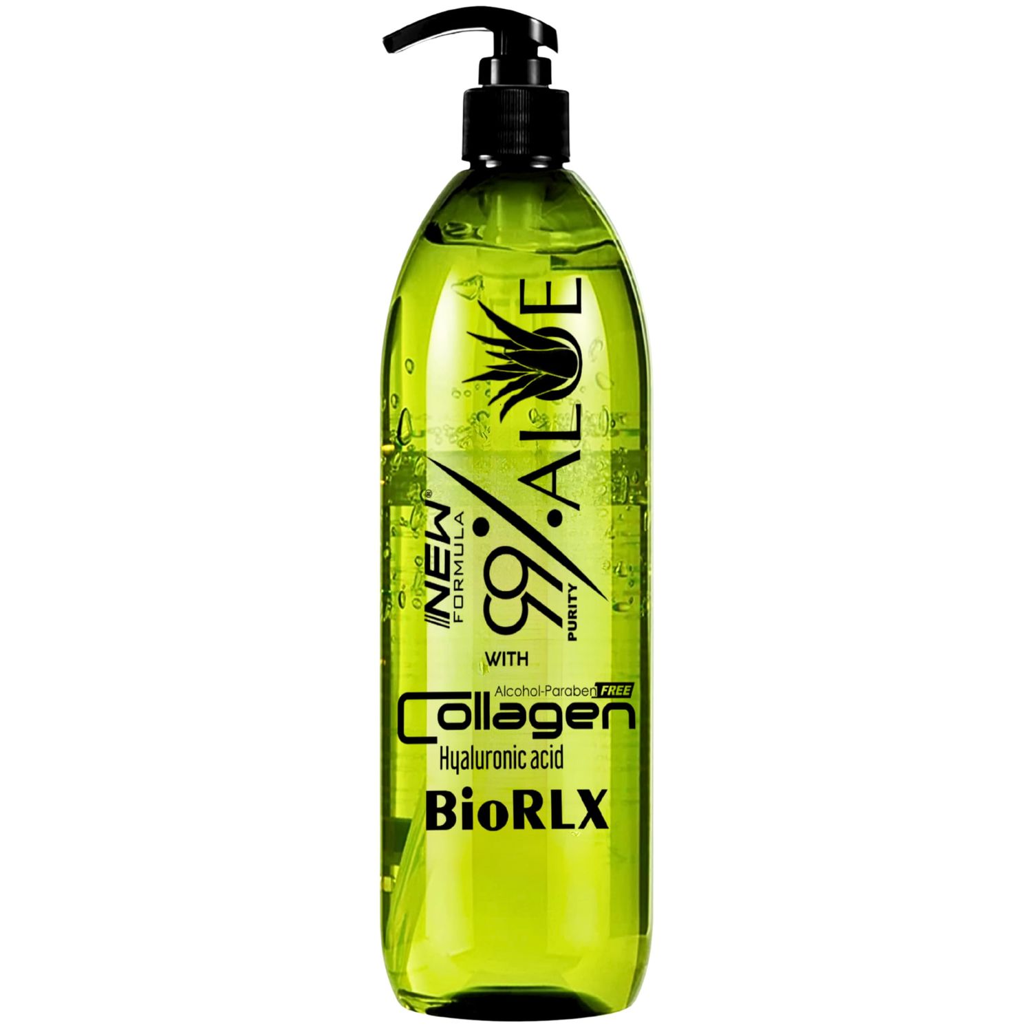 BioRLX 99 Aloe Vera Gel with Collagen and Hyaluronic Acid 250 Ml 8.5 Fl Oz - For Face Body, Hair Scalp, After Sun Relief, Natural, Soothing, Hydrating