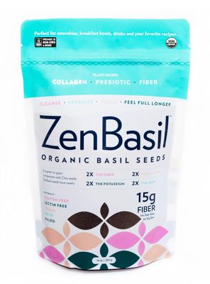 Zen Basil Seeds edible basil seeds usda organic, kosher, non-gmo, lectin free, gluten free, plant based, keto, paleo, vegan 15g fiber perserv 14oz more fiber than chia seeds prebiotic