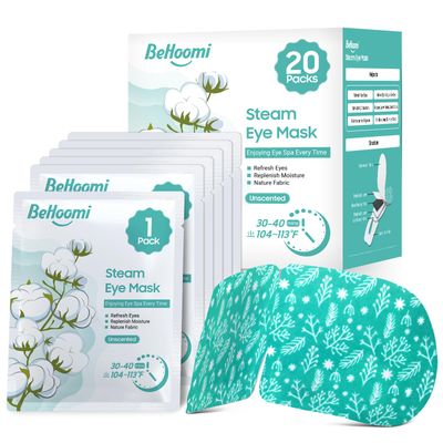 BeHoomi 20 Packs Steam Eye Mask, Heated Eye Mask Warm Compress for Eyes, Disposable Self Heating Steam Mask for Home, Sleep, Spa, Travel Essentials Relaxation Gifts for Women (Unscented)