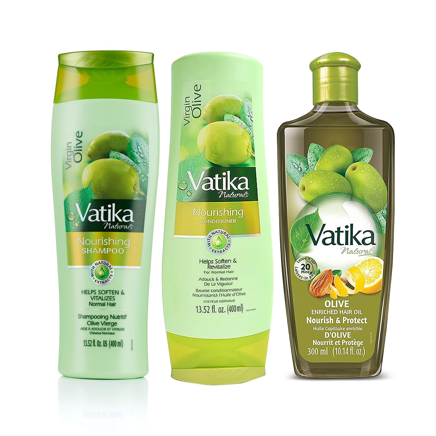 Dabur Vatika Naturals Shampoo, Conditioner and Hair Oil Set (Olive) - 400 400 300ml