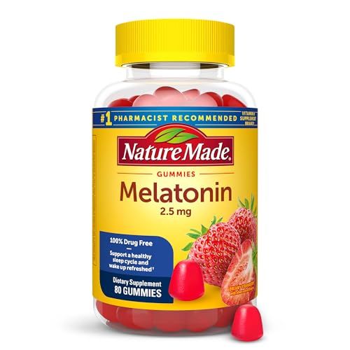 Nature Made Melatonin Gummies 2.5 mg, 100 Drug Free Sleep Aid for Adults, Melatonin Supplement 80 Count, 80 Day Supply