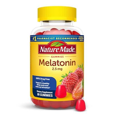 Nature Made Melatonin Gummies 2.5 mg, 100 Drug Free Sleep Aid for Adults, Melatonin Supplement 80 Count, 80 Day Supply