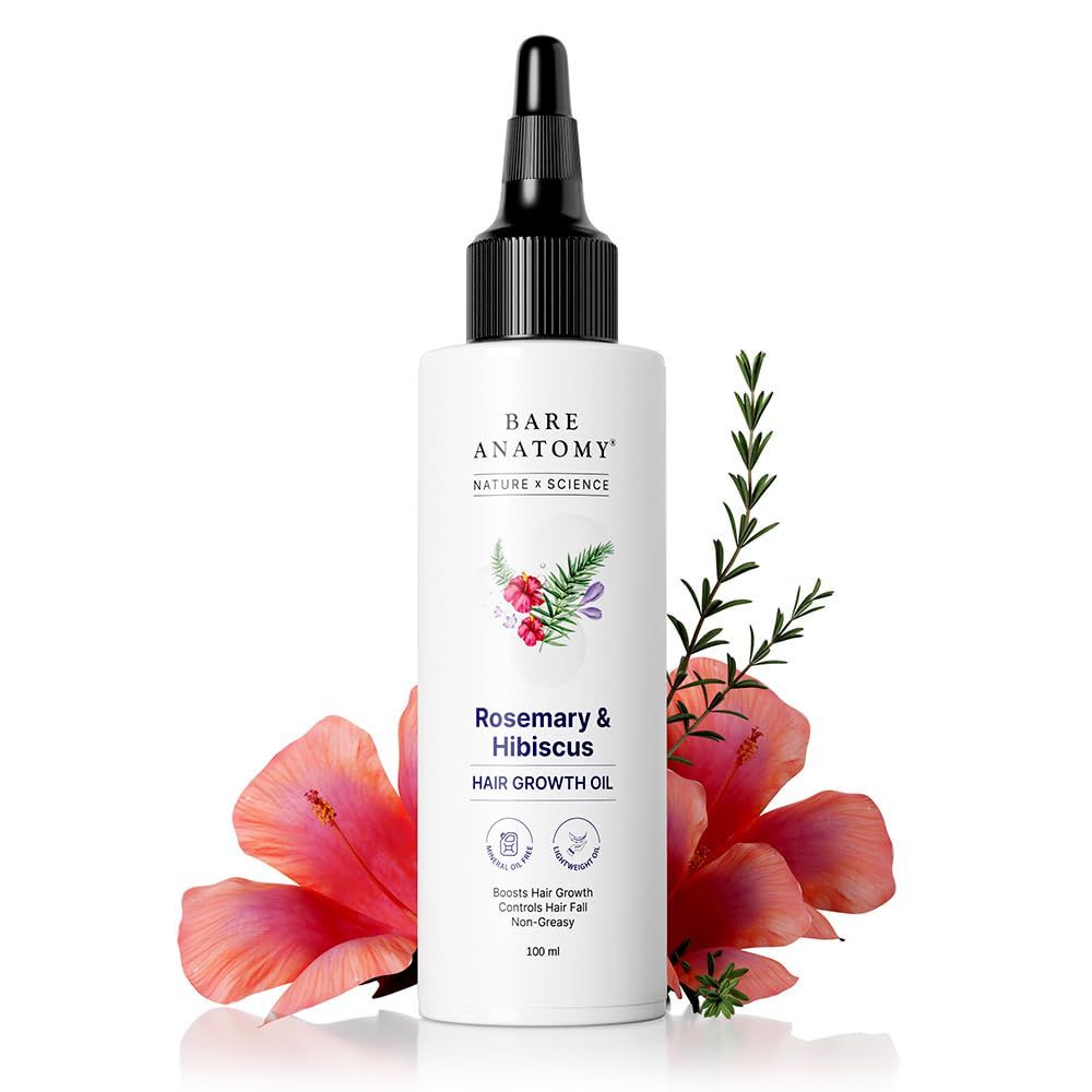 Bare Anatomy Nature x Science Rosemary Hibiscus Hair Growth Oil for Women Men Helps Hair Growth Strengthens Hair Nourishes Scalp Controls Hair Fall Suitable for All Hair Types-100ml