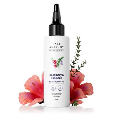 Bare Anatomy Nature x Science Rosemary Hibiscus Hair Growth Oil for Women Men Helps Hair Growth Strengthens Hair Nourishes Scalp Controls Hair Fall Suitable for All Hair Types-100ml
