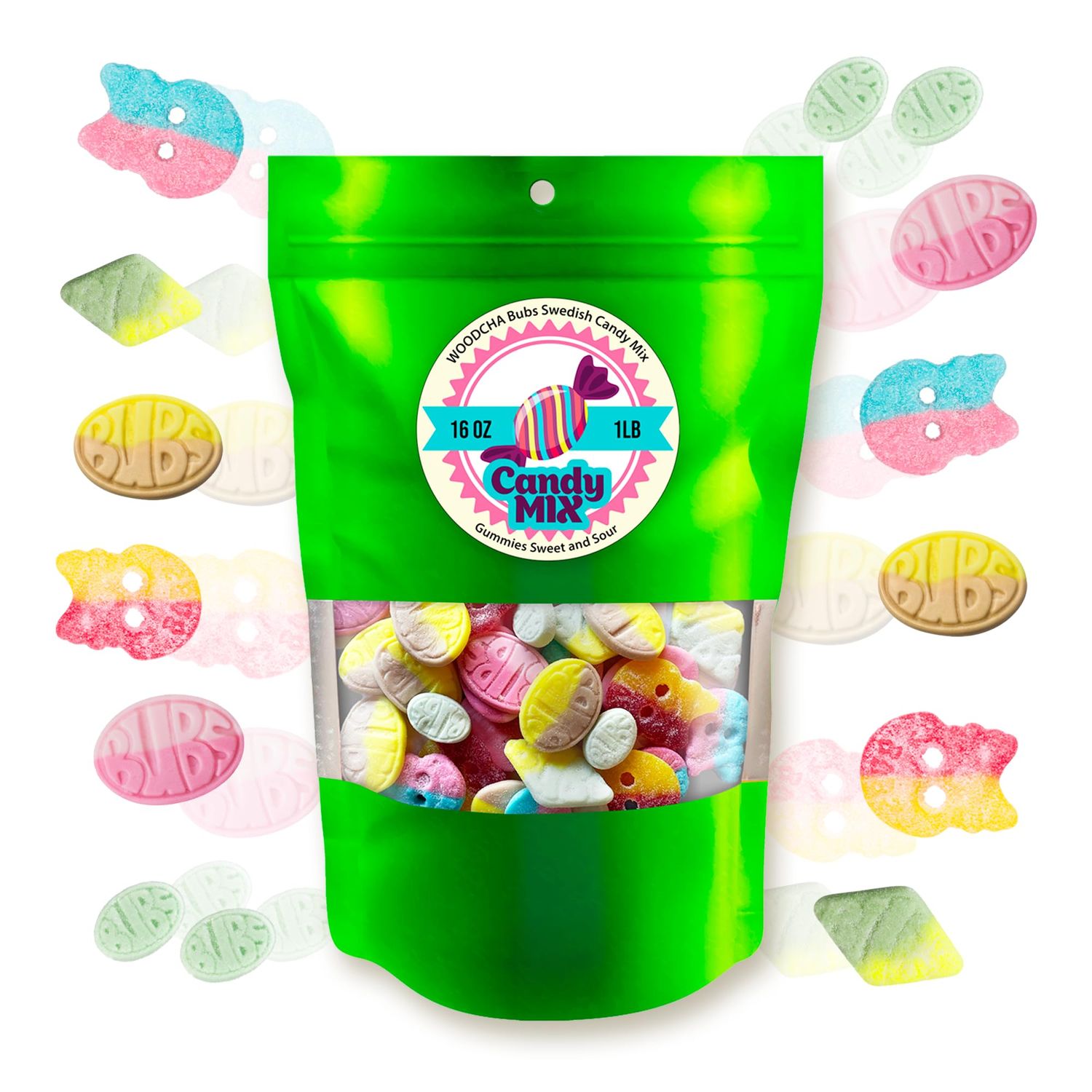 Bubs Swedish Candy Mix, Sweet and Sour Sweden Gummies, Assorted Bulk Candy, Vegan, Gelatin Free-1lb