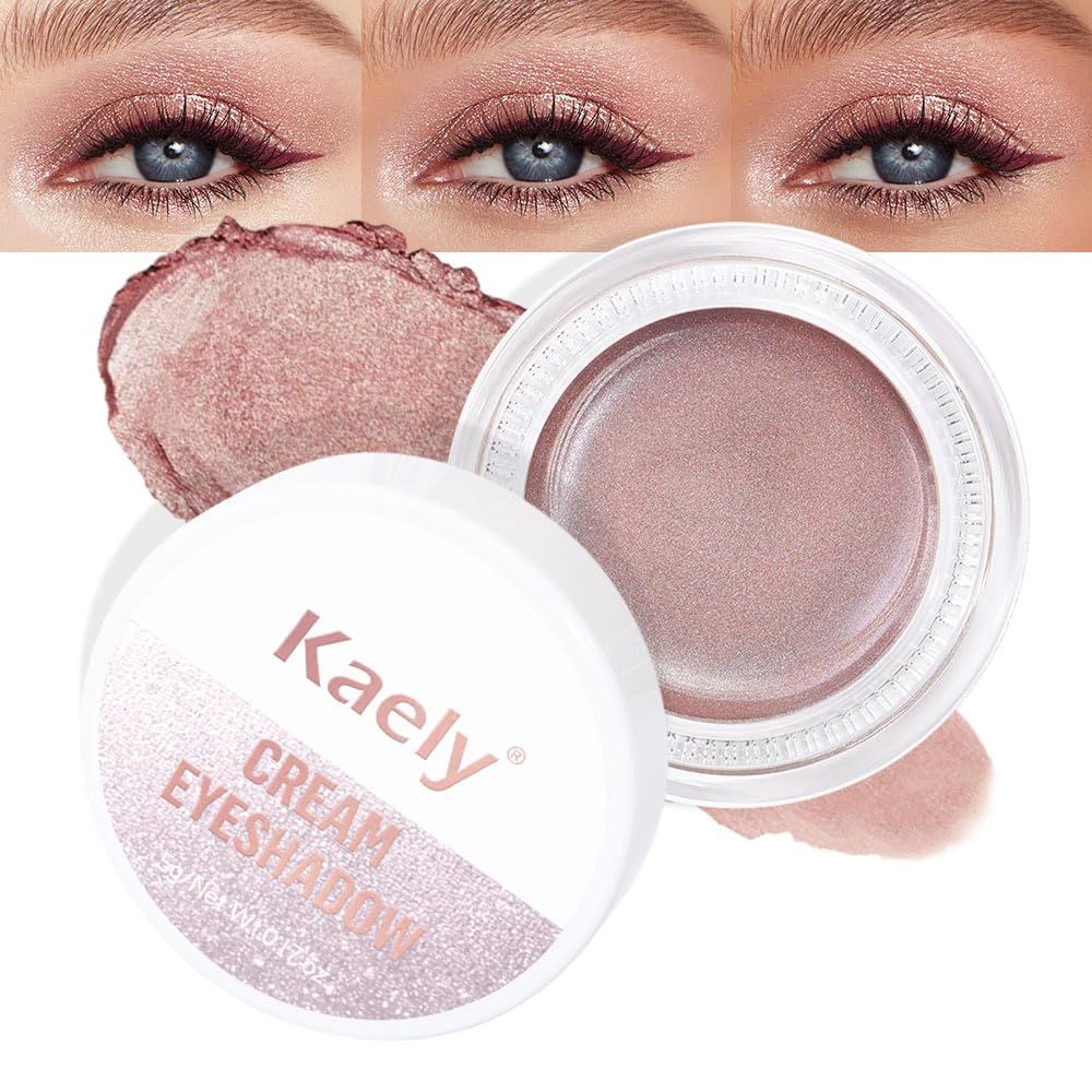 Kaely Single Cream Eyeshadow Pot, Golden Tan Antique Rose Shimmer Highly Pigmented Monochrome Eye Shadow Palette Makeup, Waterproof Natural Mini Eyeshadow Brightener, sombras en crema para ojos, R02