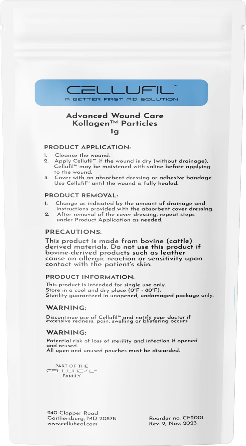 Cellufil Collagen Particles for Advanced Wound Care - 100 Non-Hydrolyzed Bovine Collagen for Tissue Regeneration, First Aid Minor Bleeding, Box of Five Vials