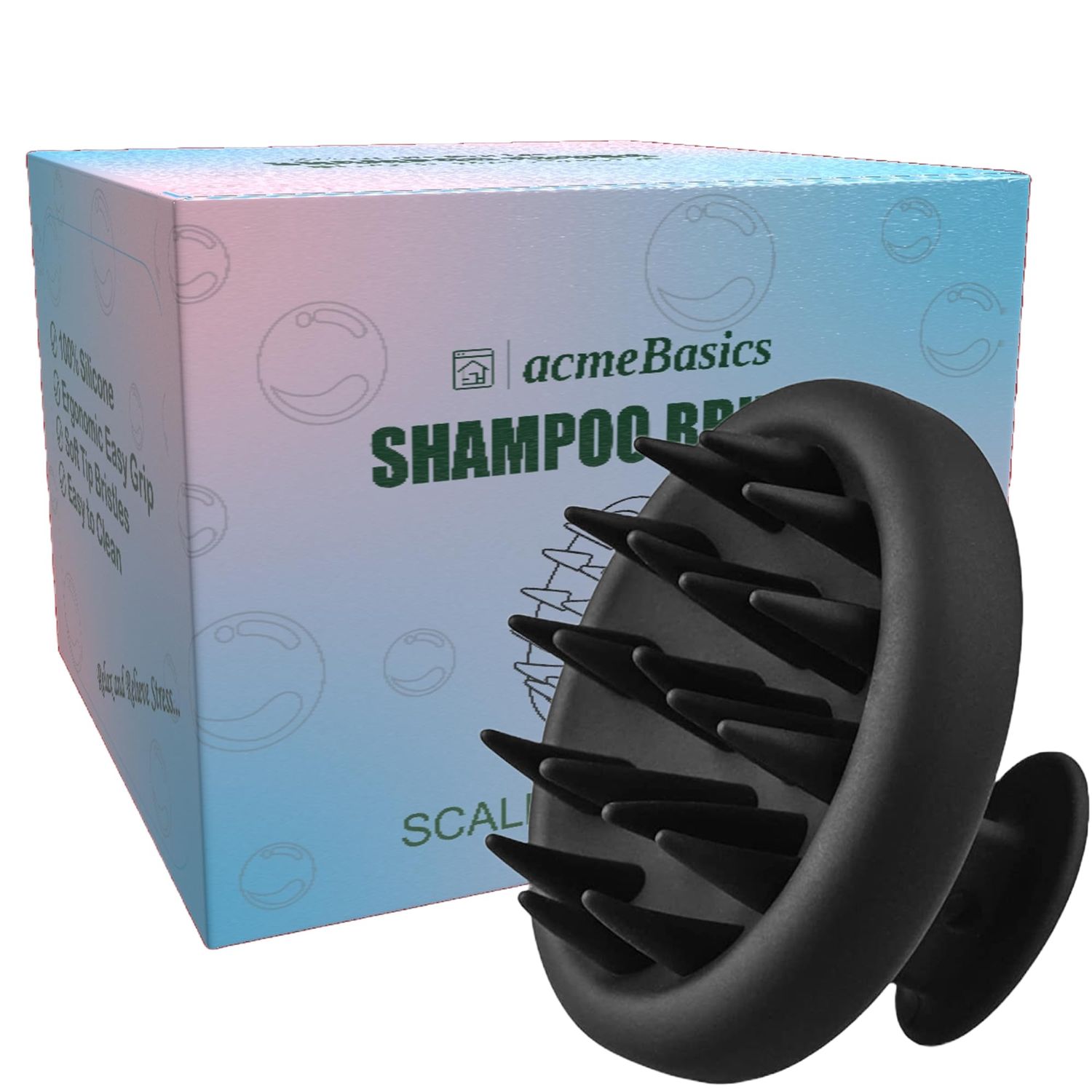 Acme Basics Scalp Massager Shampoo Brush, Silicone Shower Hair Scrubber for Hair Care, Growth, Washing and Exfoliating. Premium Quality Durable. Perfect Solution for a Healthy Scalp (Black)