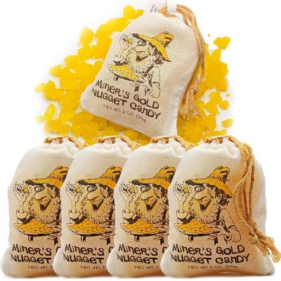 The Dreidel Company Miner&#39;s Gold Nugget Candy, Pineapple Rock Crystal, Party Bag Fillers, in Draw String Bags (4-Pack)