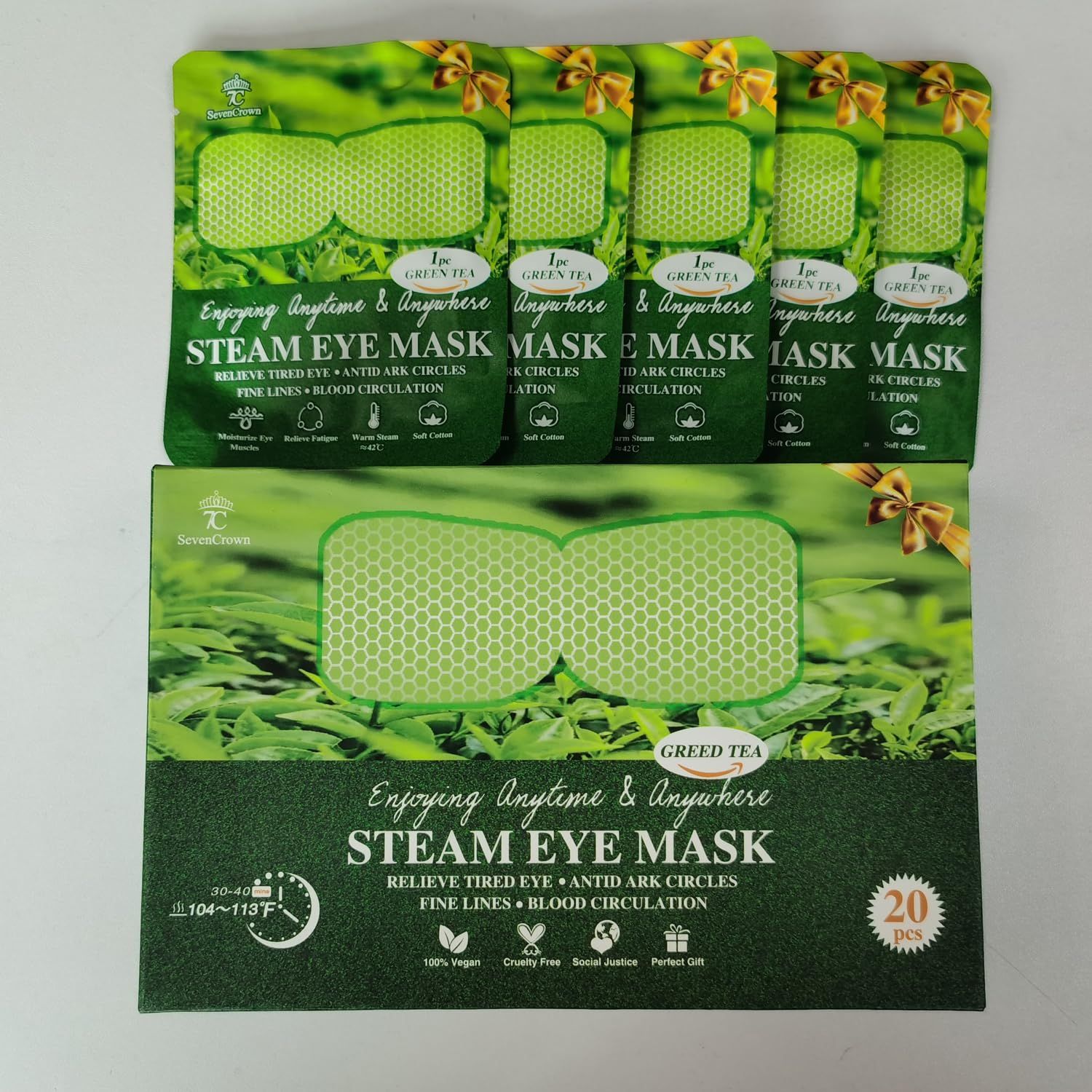 Steam Eye Mask for Travel Essentials,Sleep Mask,Green Tea Warm Compress for Eyes,Heated Eye Mask Reduce Puffiness Dark Circles, Hydrate Soothe Tired Eyes,Self Care SPA Gifts for Women,20 Packs