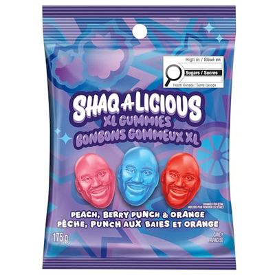 Shaq A Licious XL Gummies Candy, Peach, Berry Punch Orange Flavors, 175g6.2 oz