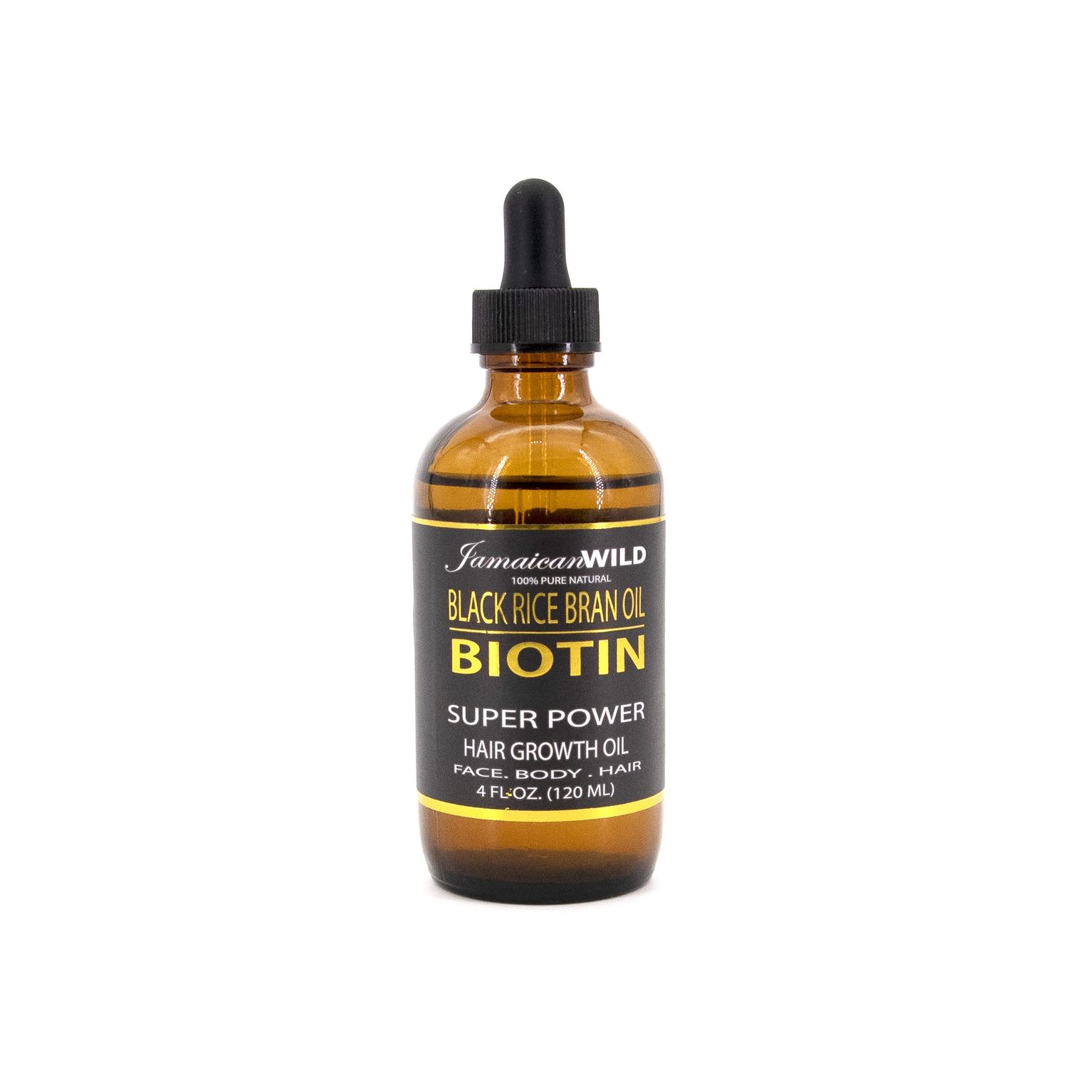 Jamaican Wild Black Rice Oil - BIOTIN Super Power Hair Growth Oil for Face, Body Hair (4 OZ)