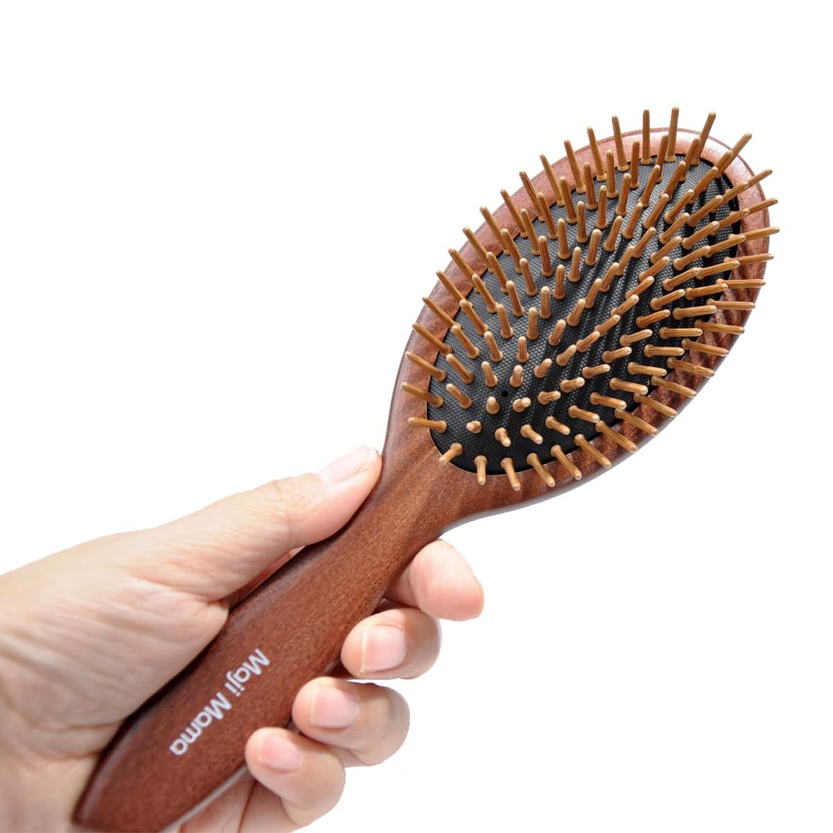 Maji Mama Handmade Wooden Cushion Hair Brush for Women Men Hairbrush with Bamboo Pins Massage Scalp Detangling for Curly Thick Long Fine Dry Wet Hair (Oval Shape)